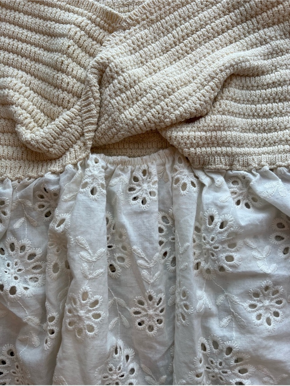 Zara Strapless Eyelet Peplum Top Ivory Crochet Twist Front Bandeau Large - Picture 5 of 9